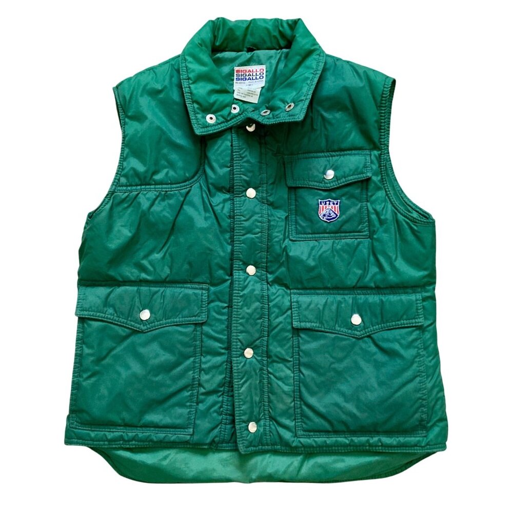 Vintage Sigallo Green Ski Puffer Vest Men's Size Medium CLEAN!